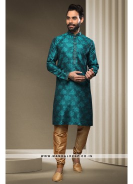 Jacquard Silk Brocade Kurta Pyjama with Pintex Work