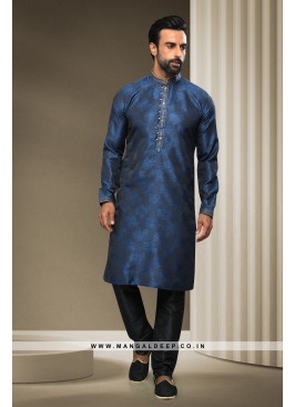 Jacquard Silk Brocade Kurta Pyjama with Pintex Work