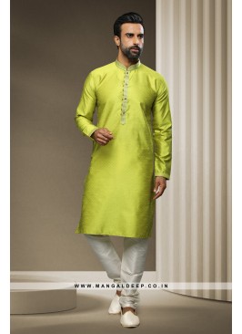 Jacquard Silk Two Shade Brocade Kurta Pyjama with Pintex Work