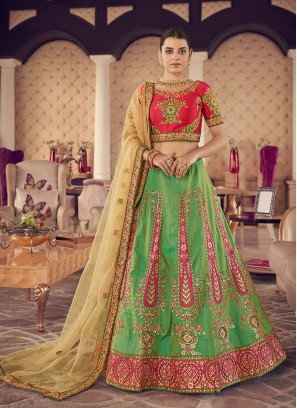 Jacquard Silk Green Zari Designer Lehenga Choli