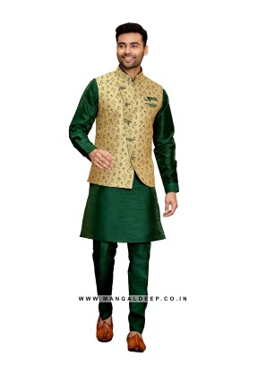 Jacquard Silk Nehru Jacket Kurta Pyjama for Men