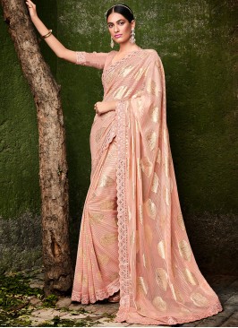 Jacquard Silk Resham Classic Designer Saree in Peach