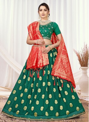 Jacquard Work Viscose Designer Lehenga Choli in Green