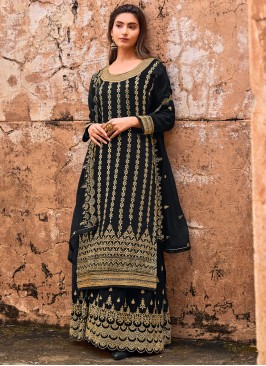 Jacquard Zari Palazzo Salwar Suit in Black