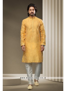 Jacquard Silk Brocade Kurta Pyjama with Mirror, Pintux, and Embroidery Work