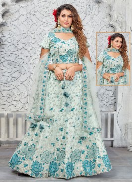 Jazzy Aqua Blue Sequins Net Designer Long Lehenga Choli