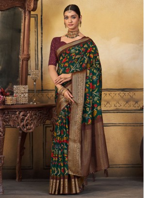Jazzy Border Viscose Green Saree