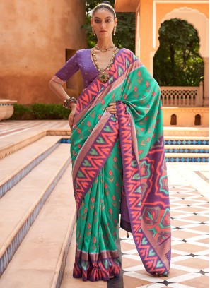 Jazzy Green Patola Silk  Contemporary Saree