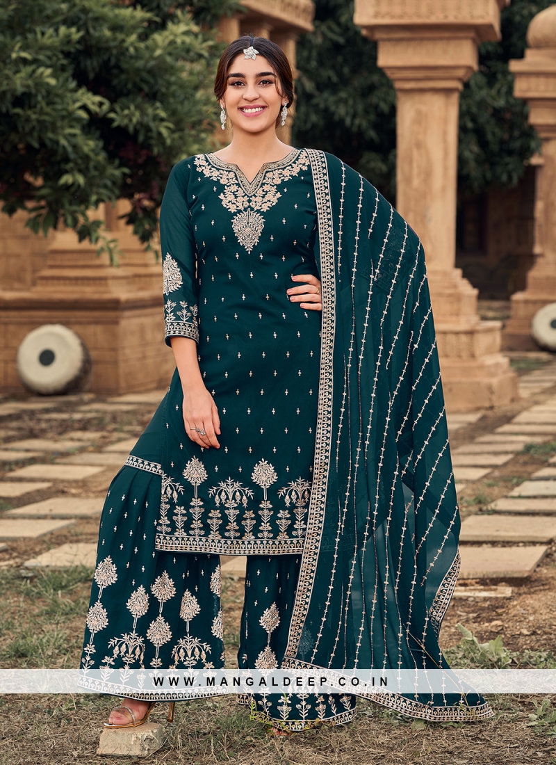 Peacock Green Silk Anarkali Suit with Zari - G3-WSS38616 | G3nxt.com