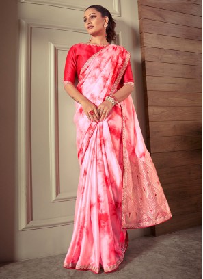 Jazzy Lace Crepe Silk Pink and White Classic Saree
