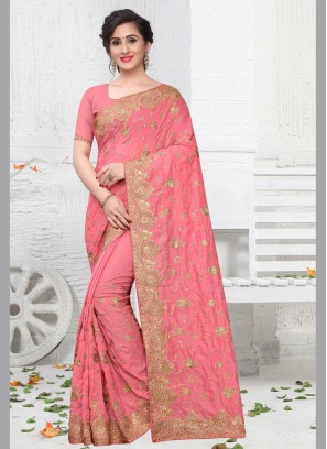 Jazzy Pink Silk Contemporary Saree