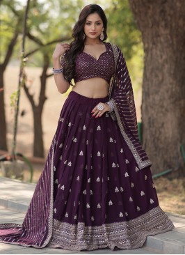 Jazzy Purple Embroidered Faux Georgette Trendy Lehenga Choli