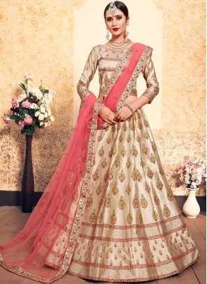 Jazzy Satin Brown Thread Trendy Lehenga Choli