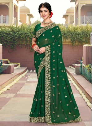 Jazzy Zari Green Georgette Saree