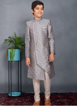 Junior Royale Jaquard Sherwani Trouser Set.