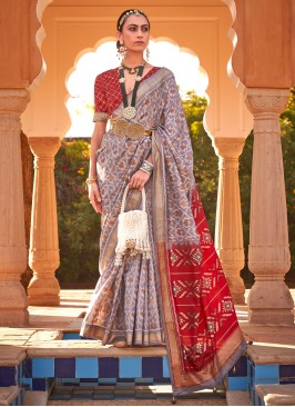 Kanchipuram Silk Multi Colour Printed Trendy Saree