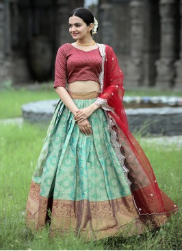 Kanjivaram Silk Designer Lehenga Choli in Green