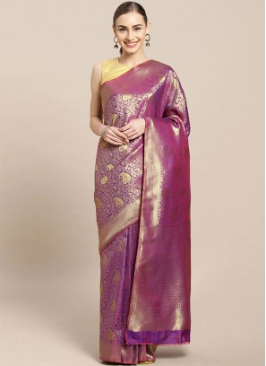 Kanjivaram Silk Purple Weaving Traditional Saree