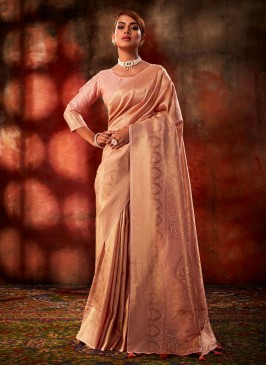 Kanjivaram Silk Rose Pink Woven Designer Saree