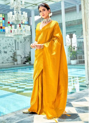 Kanjivaram Silk Woven Contemporary Saree in Mustard