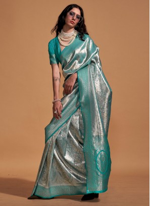 Kanjivaram Silk Woven Green Contemporary Saree