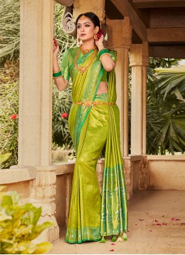 Kanjivaram Silk Woven Green Saree