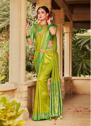 Kanjivaram Silk Woven Green Saree