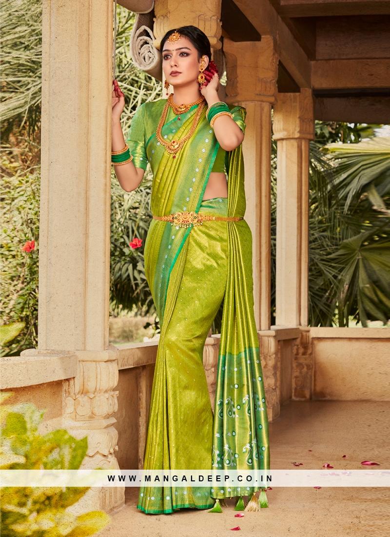 Kanjivaram Silk Woven Green Saree