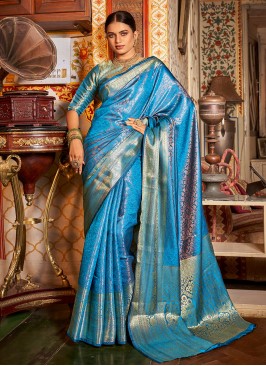 Kanjivaram Silk Zari Classic Saree in Aqua Blue