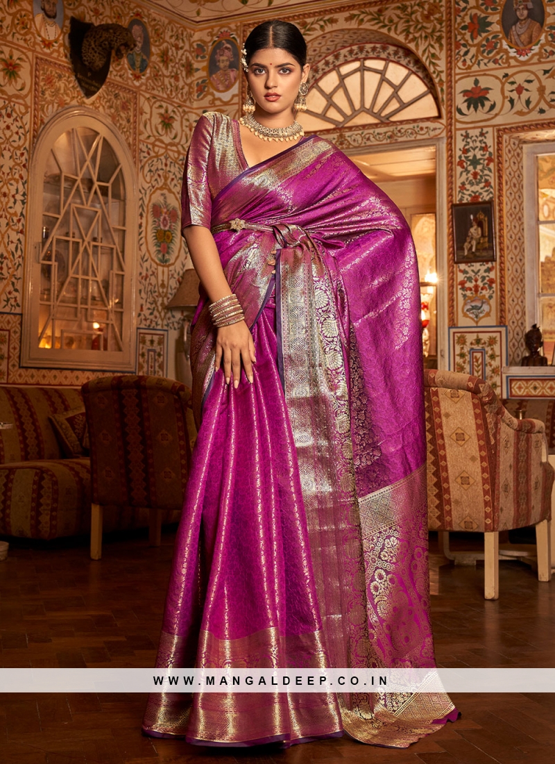 Violet Purple And Silver Zari Woven Kanjivaram Saree With Blouse – Bahuji -  Premium Silk Sarees Online Shopping Store