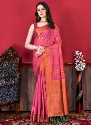 Katan Silk Trendy Saree in Pink