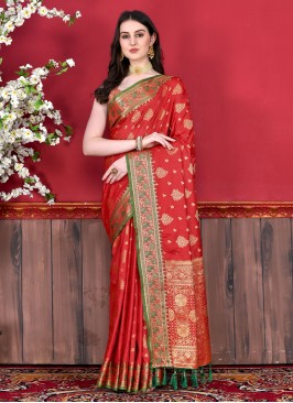 Katan Silk Zari Red Trendy Saree