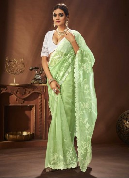 Khadi Thread Trendy Saree in Green