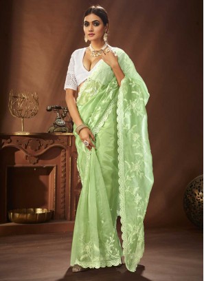 Khadi Thread Trendy Saree in Green