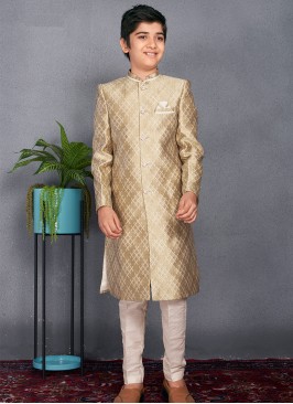 Kid's Pista Green Digital Print Sherwani Trouser S