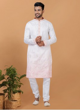 Kurta Pyjama Embroidered Silk in White