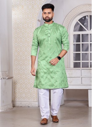 Kurta Sequins Banglori Silk in Sea Green
