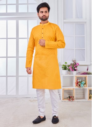Kurta Weaving Cotton in Mustard