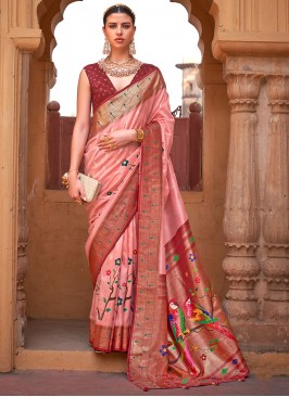 Lace Silk Contemporary Saree in Pink
