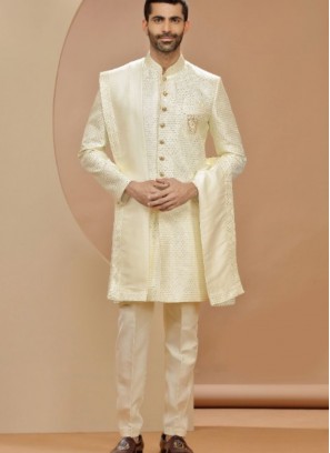 Latest Cream Indowestern Suit With Dupatta