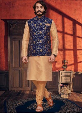 Latest Design Cream And Blue Kurta Jacket