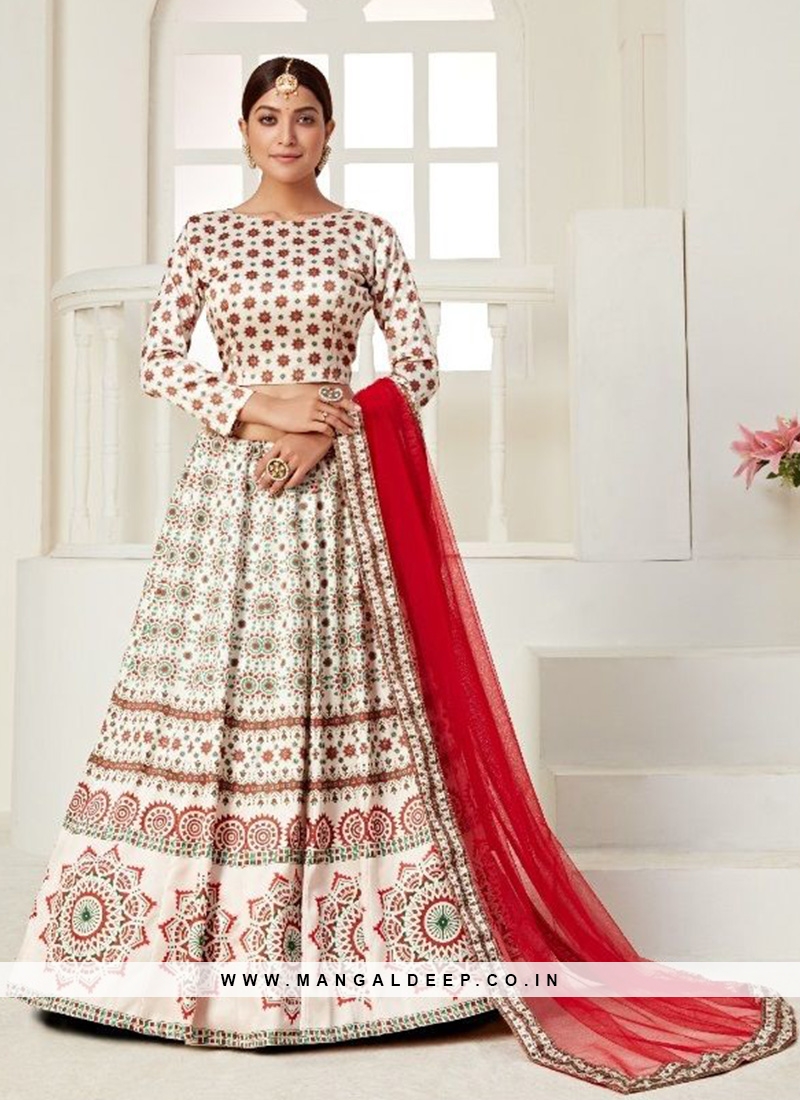 Red Printed Lehenga With Red Embroidered Blouse and Printed Dupatta in 2024