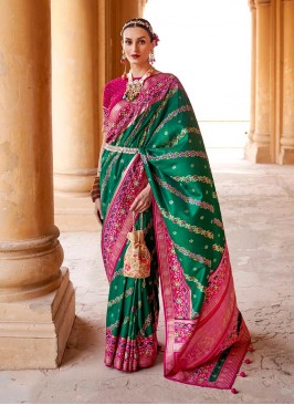 Latest Design Green Color Patola Silk Saree