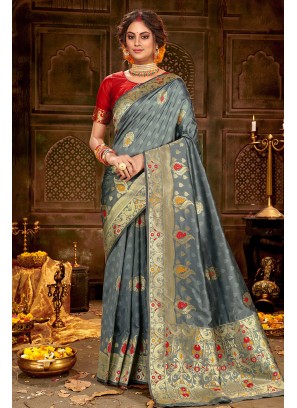 Latest Design Saree In Grey Color