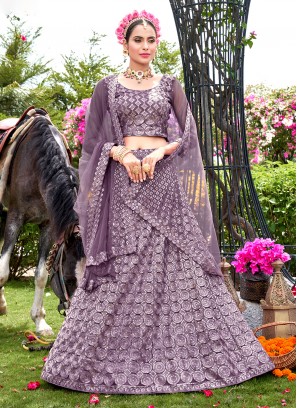 Latest Embroidered Net Purple Designer Lehenga Choli