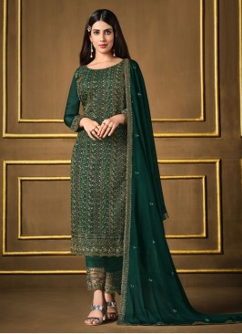 Latest Green Embroidered Georgette Trendy Salwar Suit