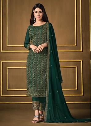 Latest Green Embroidered Georgette Trendy Salwar Suit