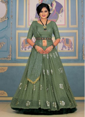 Latest Green Georgette Designer Lehenga Choli