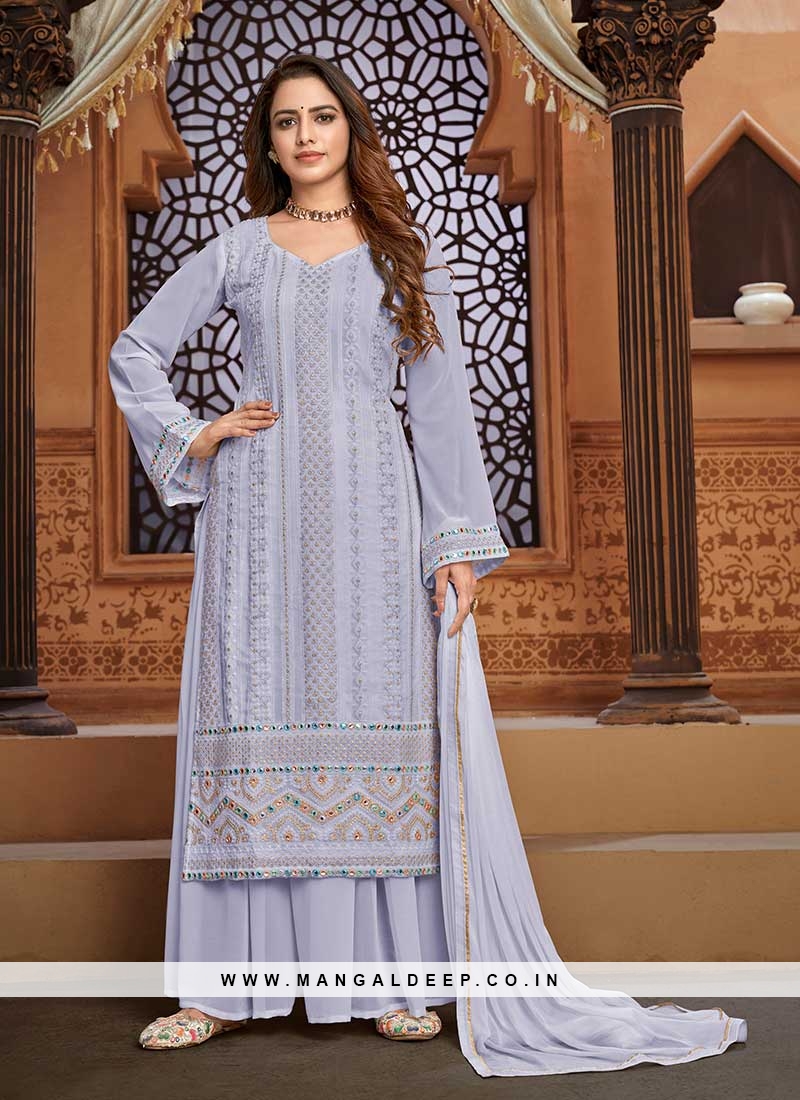 Latest Grey Color Georgette Sharara Suit