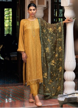 Latest Jacquard Yellow Pakistani Salwar Kameez